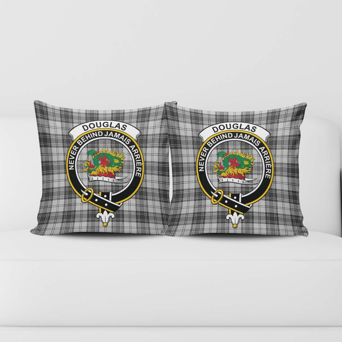 Douglas Grey Modern Tartan Pillow Cover with Family Crest - Tartanvibesclothing