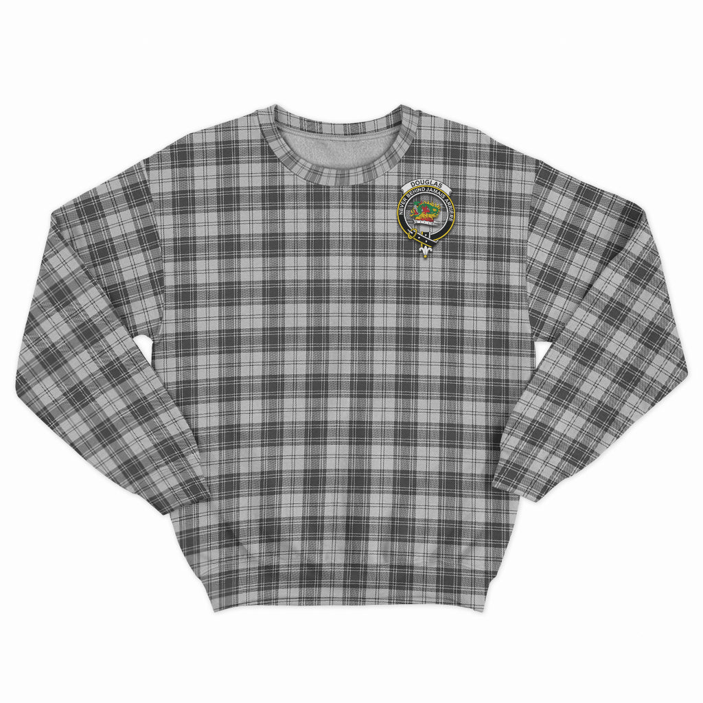 Douglas Grey Modern Tartan Sweatshirt with Family Crest - Tartan Vibes Clothing