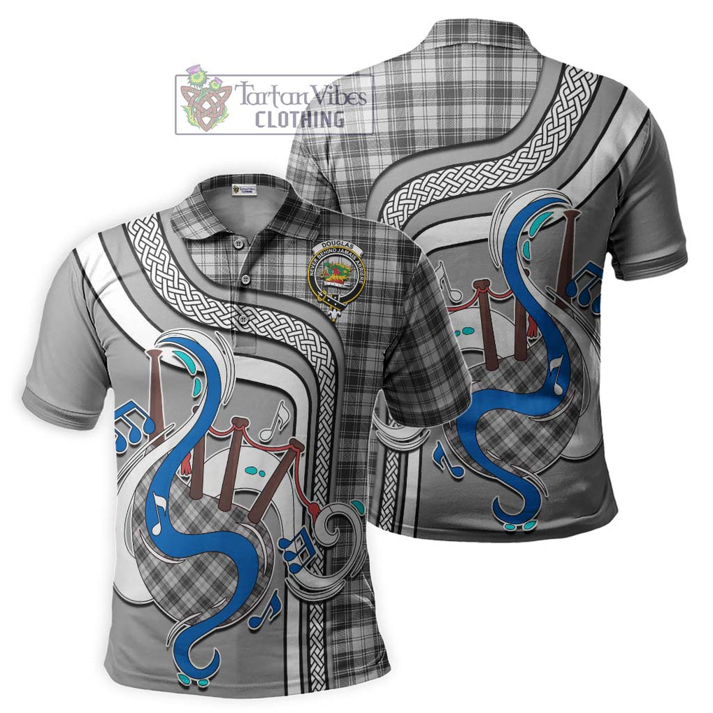 Tartan Vibes Clothing Douglas Grey Modern Tartan Polo Shirt with Epic Bagpipe Style