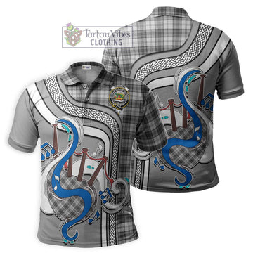 Douglas Grey Modern Tartan Polo Shirt with Epic Bagpipe Style