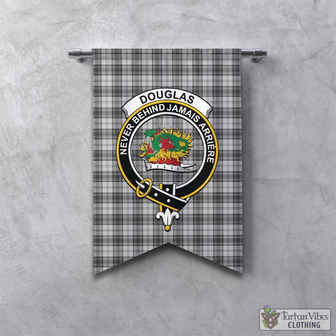 Tartan Vibes Clothing Douglas Grey Modern Tartan Gonfalon, Tartan Banner with Family Crest