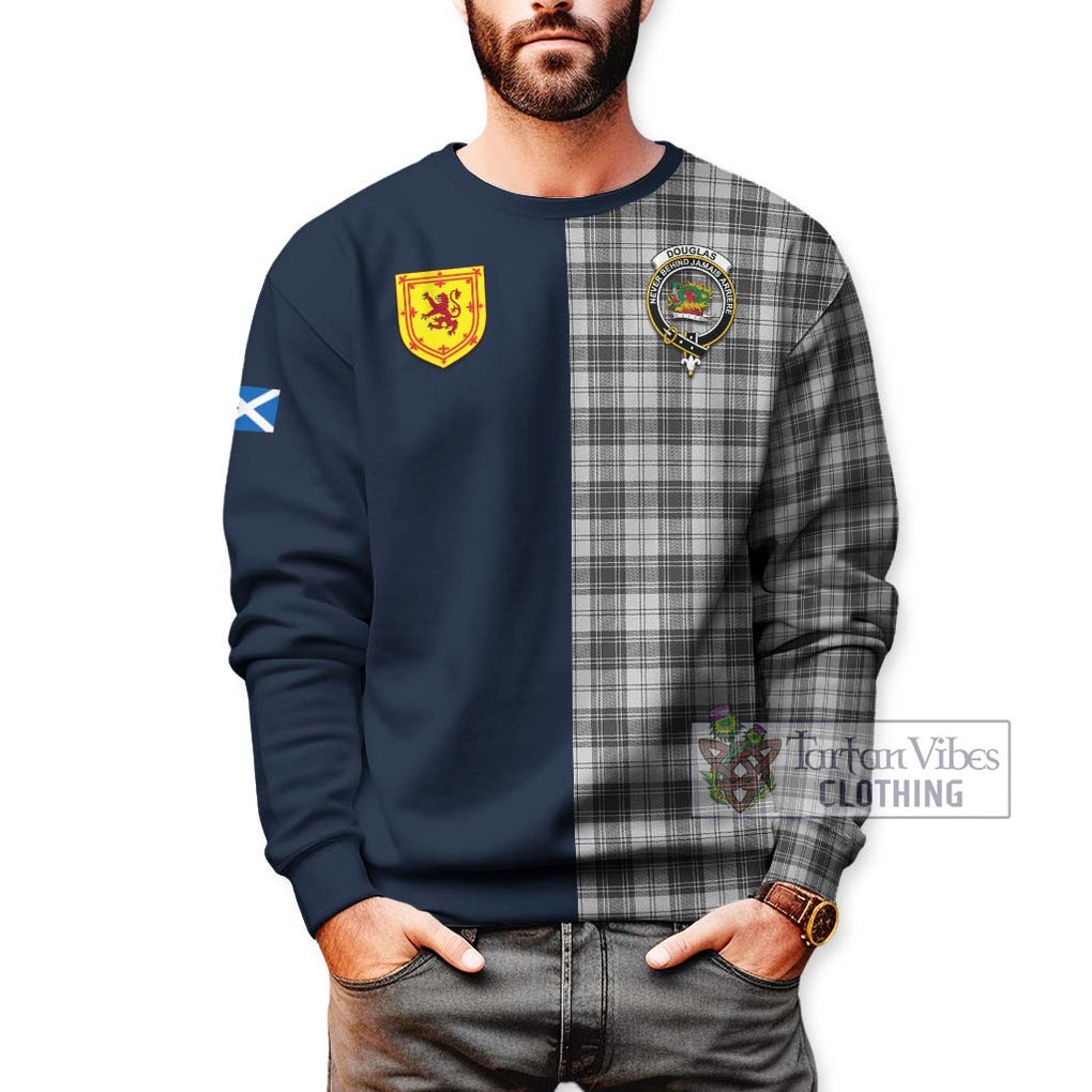 Tartan Vibes Clothing Douglas Grey Modern Tartan Sweatshirt with Scottish Lion Royal Arm Half Style