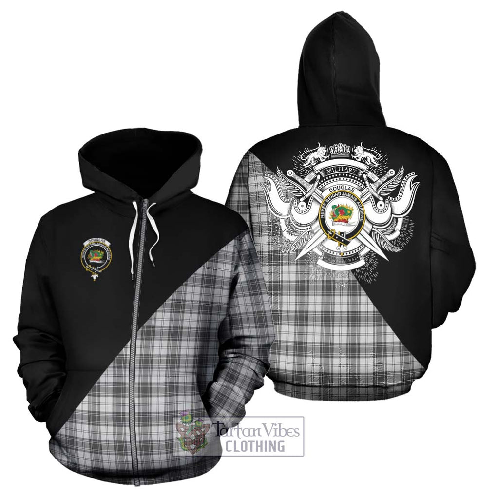 Douglas Grey Modern Tartan Hoodie with Family Crest and Military Logo Style - Tartanvibesclothing Shop