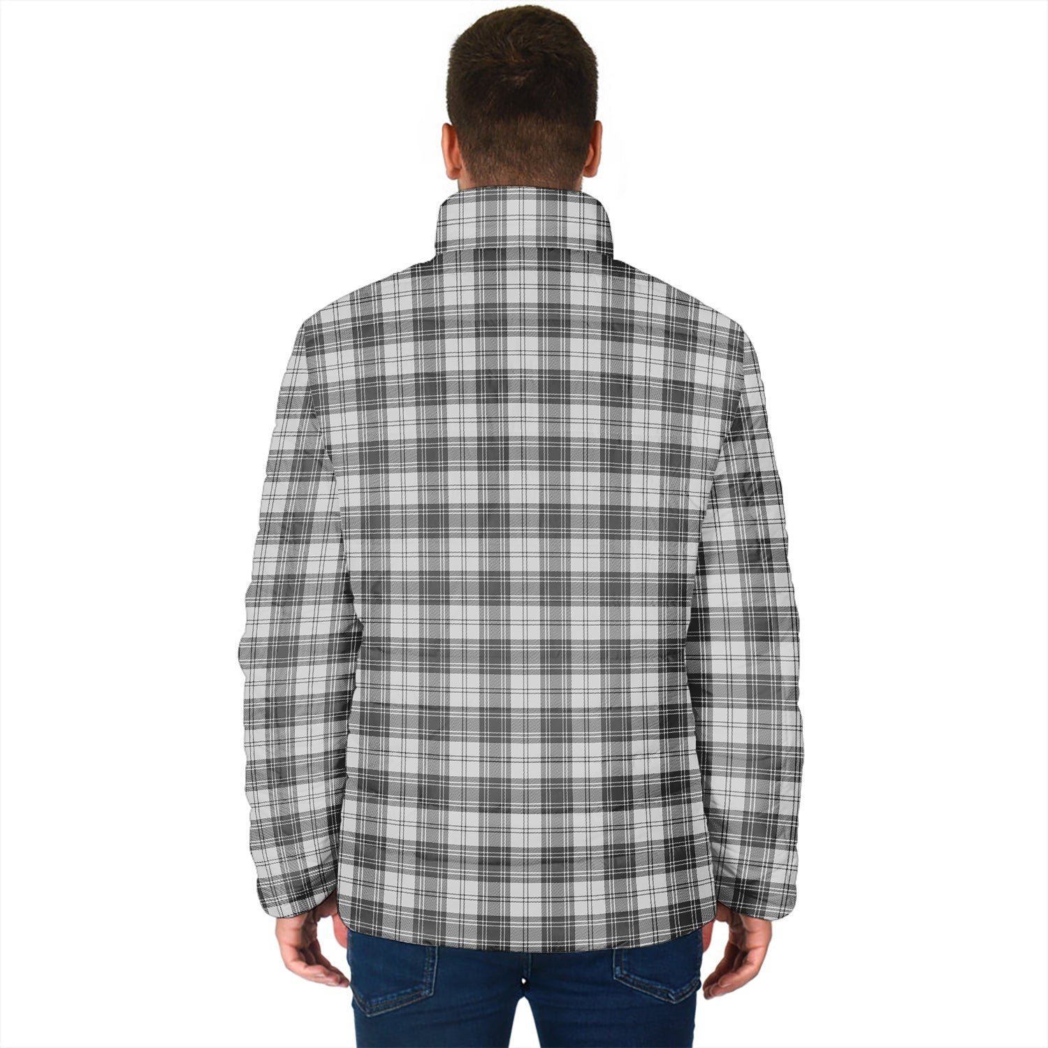 Douglas Grey Modern Tartan Padded Jacket with Family Crest - Tartan Vibes Clothing