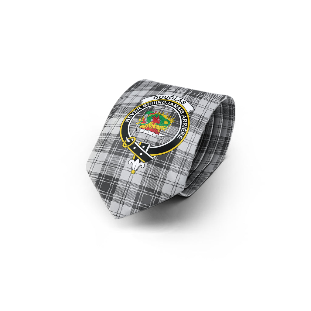 Douglas Grey Modern Tartan Classic Necktie with Family Crest - Tartan Vibes Clothing