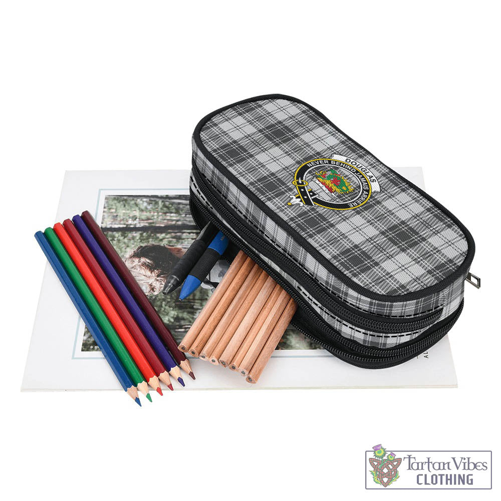 Tartan Vibes Clothing Douglas Grey Modern Tartan Pen and Pencil Case with Family Crest