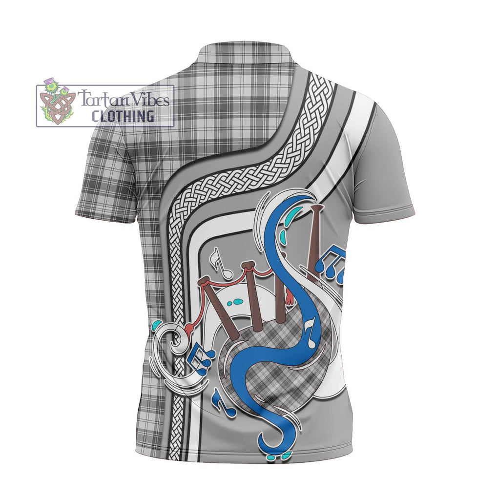 Douglas Grey Modern Tartan Zipper Polo Shirt with Epic Bagpipe Style - Tartanvibesclothing Shop