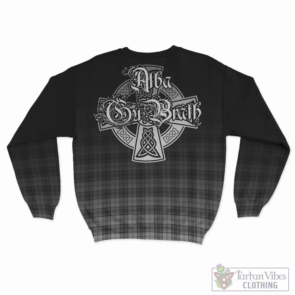 Tartan Vibes Clothing Douglas Grey Modern Tartan Sweatshirt Featuring Alba Gu Brath Family Crest Celtic Inspired