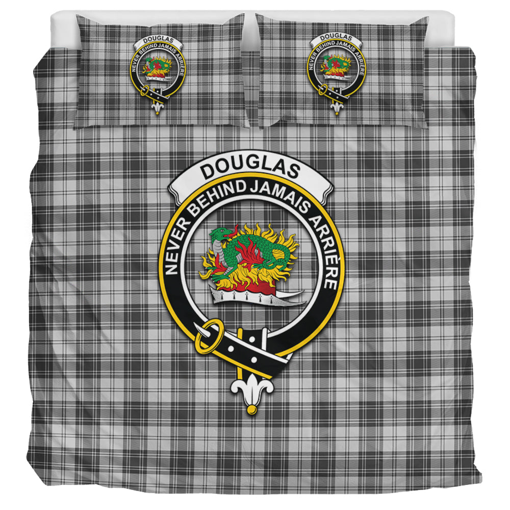 Douglas Grey Modern Tartan Bedding Set with Family Crest UK Bedding Set UK Super King 104*94 inch - Tartan Vibes Clothing