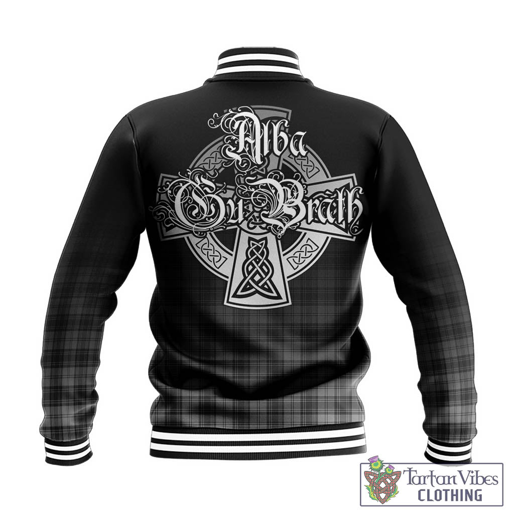 Tartan Vibes Clothing Douglas Grey Modern Tartan Baseball Jacket Featuring Alba Gu Brath Family Crest Celtic Inspired