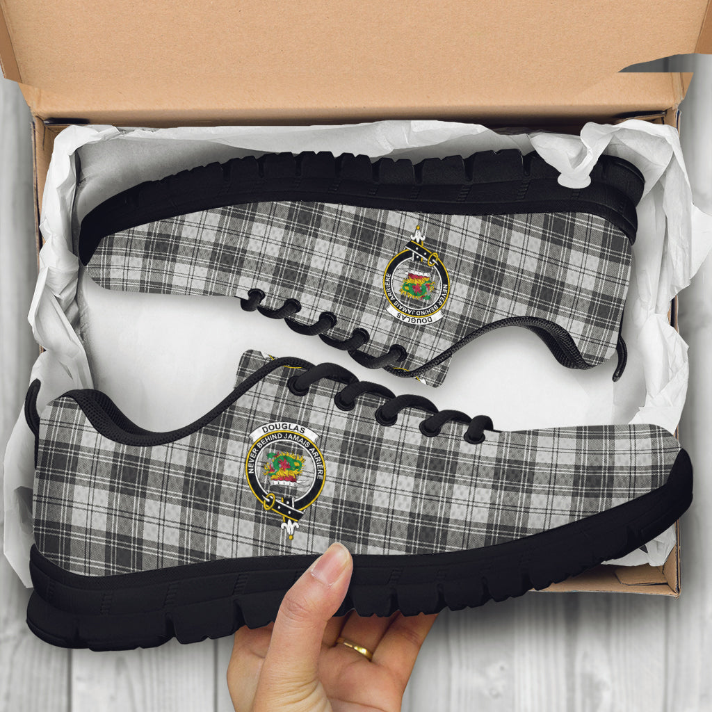 Douglas Grey Modern Tartan Sneakers with Family Crest - Tartan Vibes Clothing