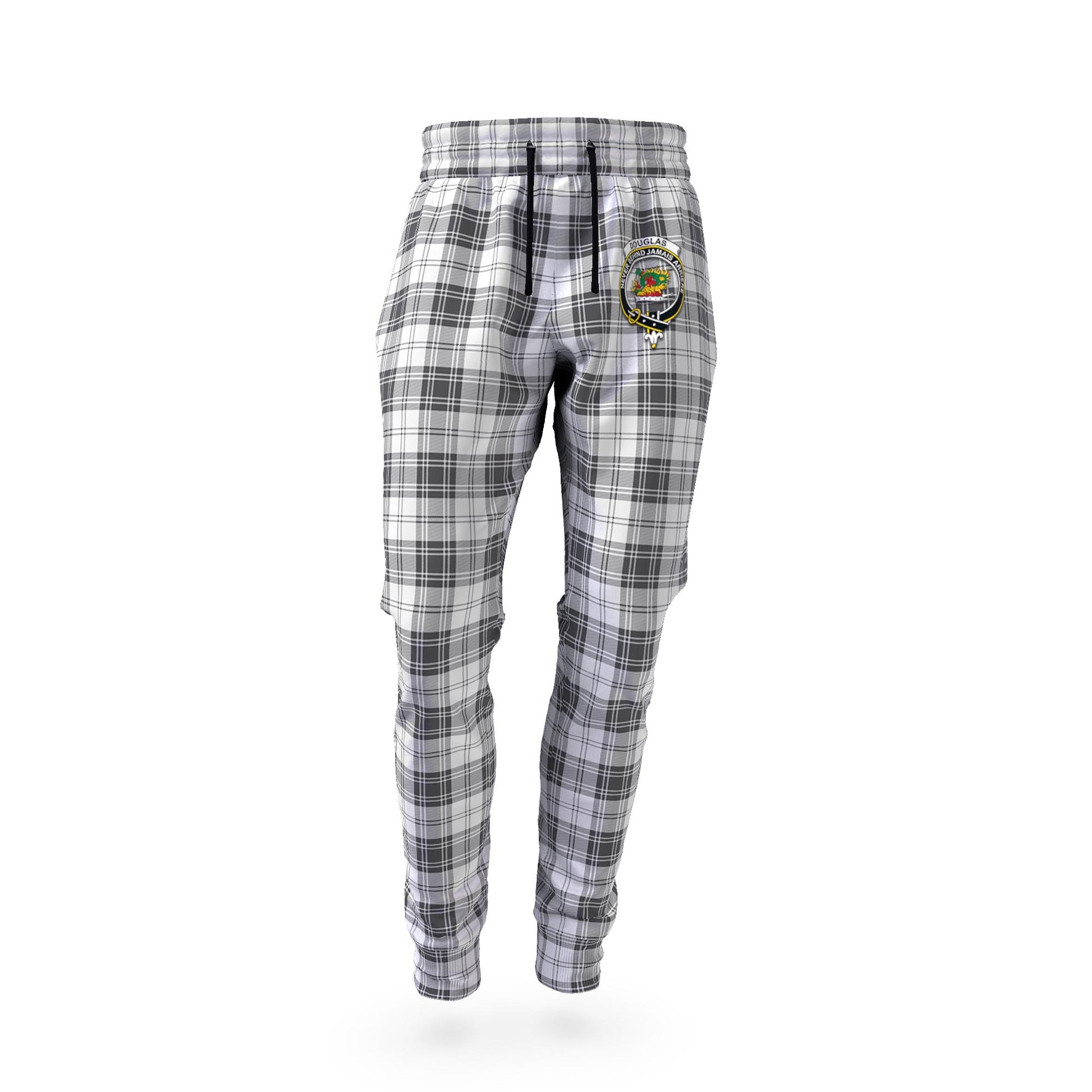 Douglas Grey Modern Tartan Joggers Pants with Family Crest - Tartan Vibes Clothing