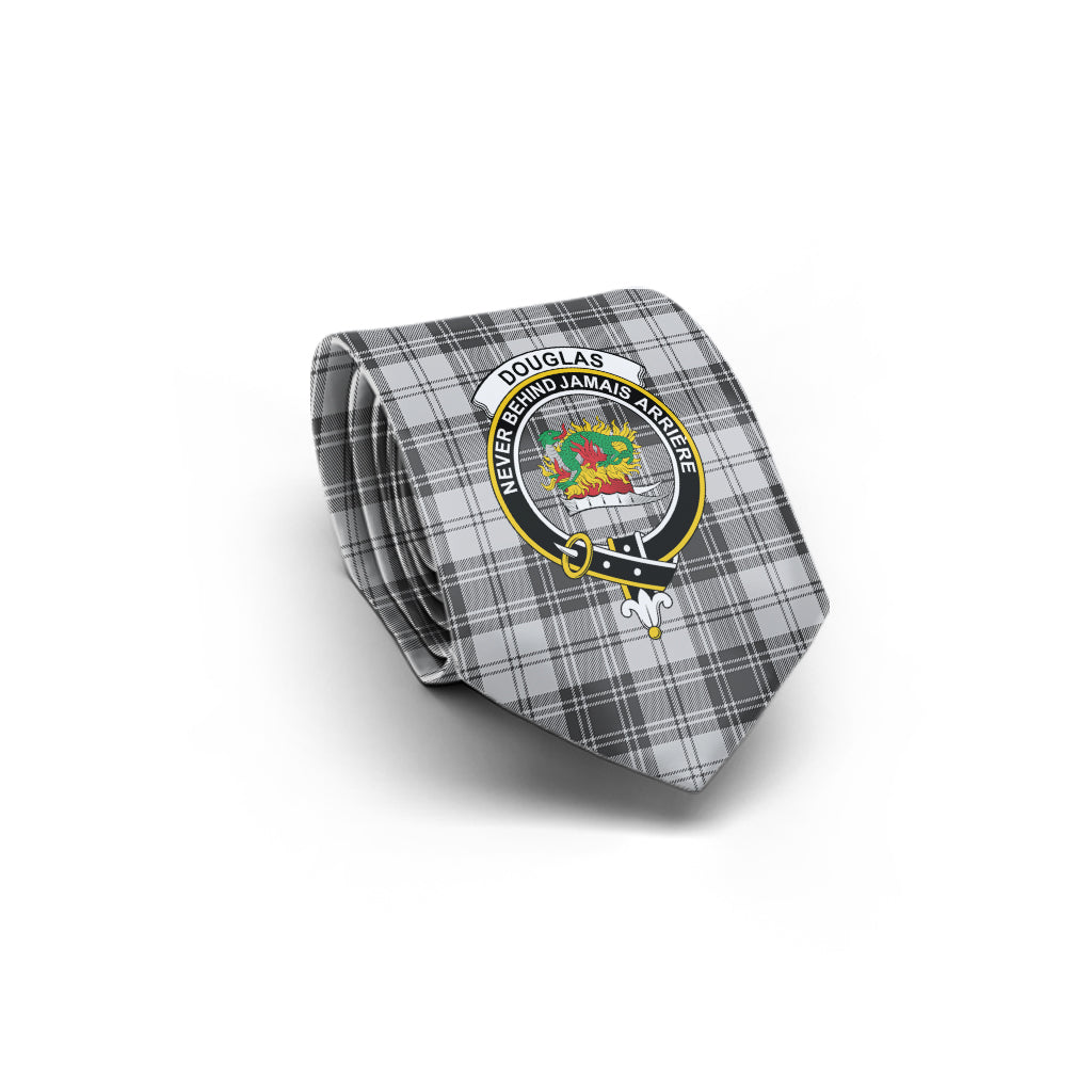 Douglas Grey Modern Tartan Classic Necktie with Family Crest - Tartan Vibes Clothing