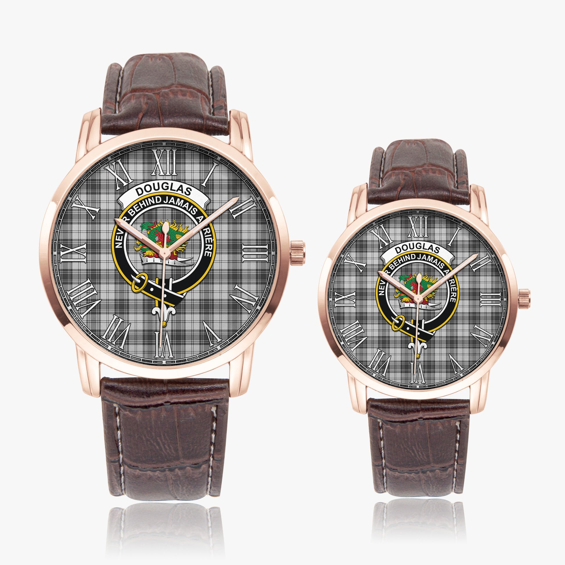 Douglas Grey Modern Tartan Family Crest Leather Strap Quartz Watch - Tartanvibesclothing