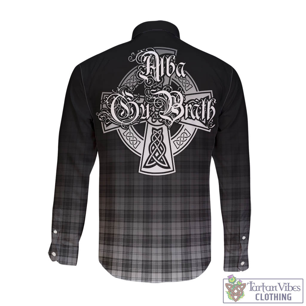 Tartan Vibes Clothing Douglas Grey Modern Tartan Long Sleeve Button Up Featuring Alba Gu Brath Family Crest Celtic Inspired