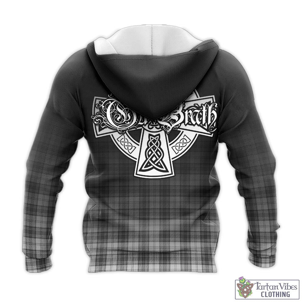 Tartan Vibes Clothing Douglas Grey Modern Tartan Knitted Hoodie Featuring Alba Gu Brath Family Crest Celtic Inspired