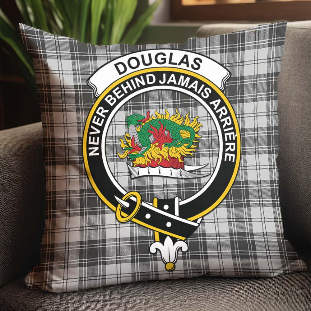 Douglas Grey Modern Tartan Pillow Cover with Family Crest - Tartanvibesclothing