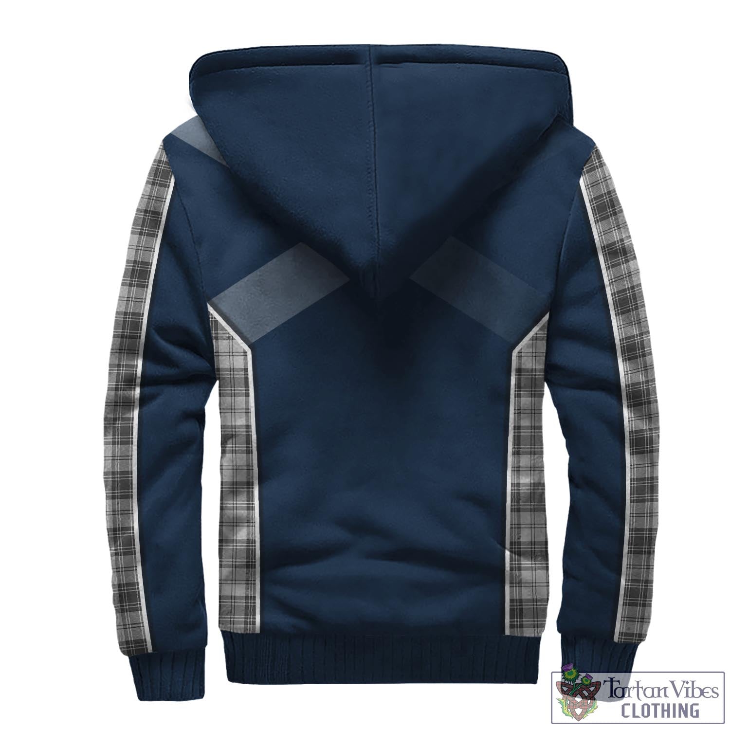 Tartan Vibes Clothing Douglas Grey Modern Tartan Sherpa Hoodie with Family Crest and Lion Rampant Vibes Sport Style