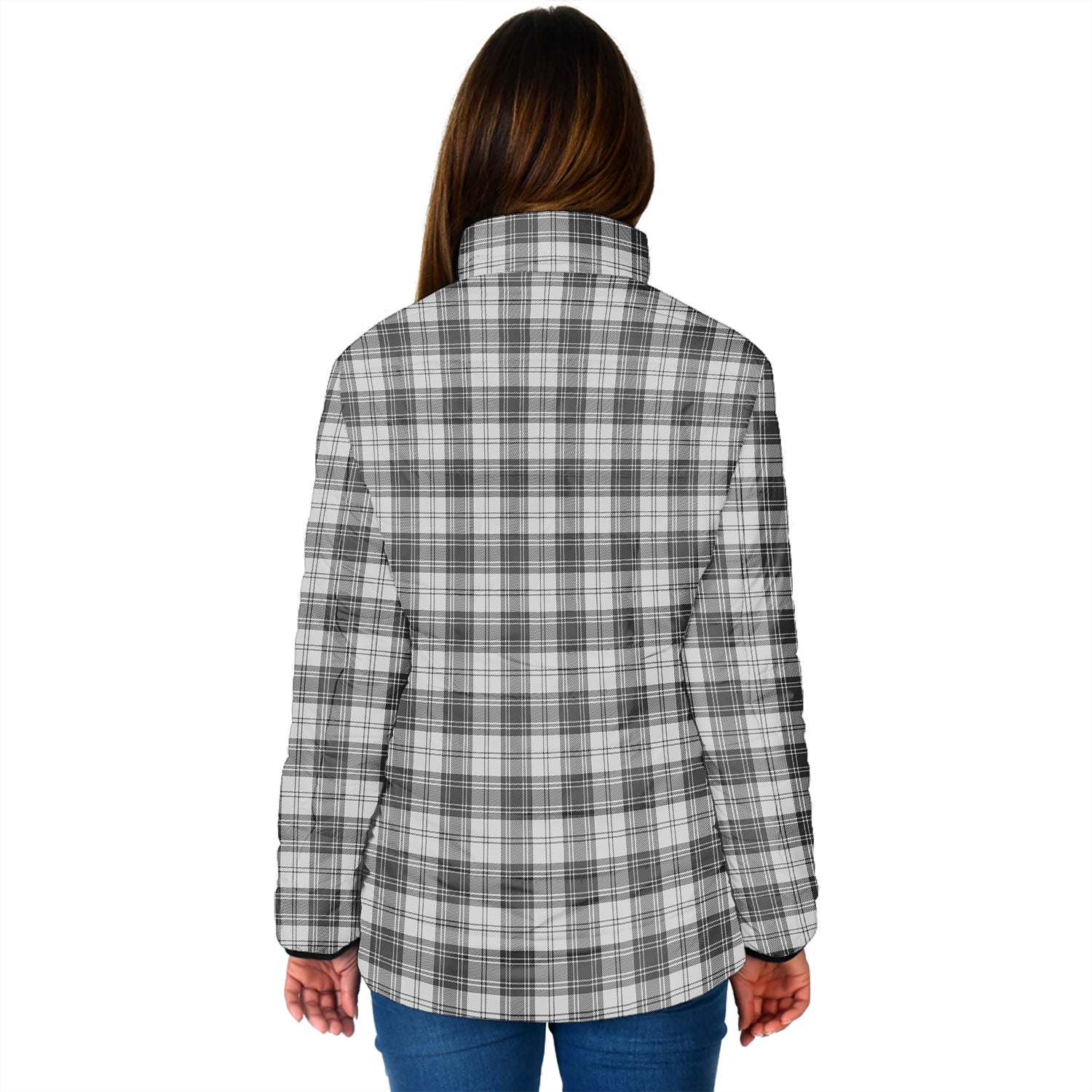 Douglas Grey Modern Tartan Padded Jacket with Family Crest - Tartan Vibes Clothing