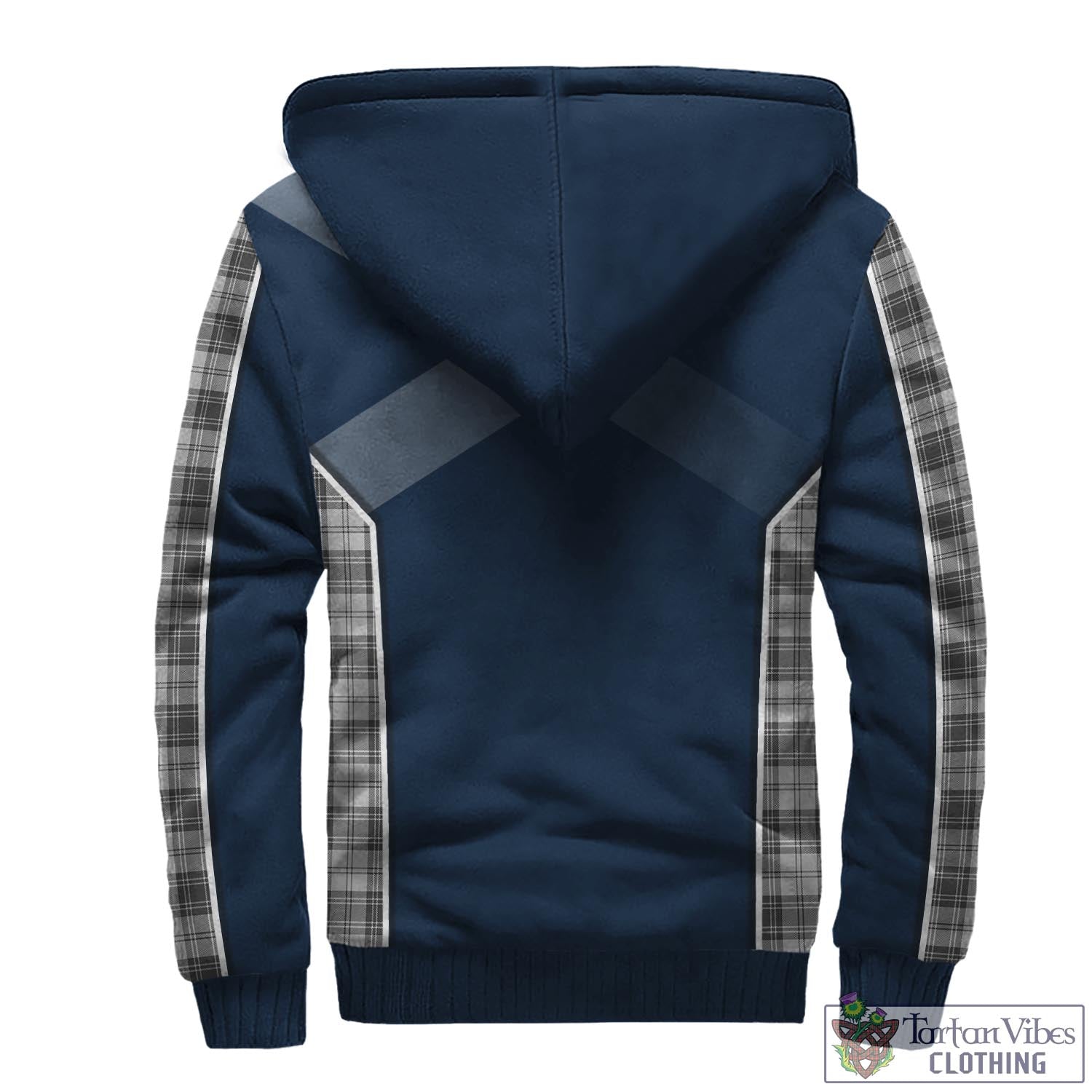 Tartan Vibes Clothing Douglas Grey Modern Tartan Sherpa Hoodie with Family Crest and Scottish Thistle Vibes Sport Style