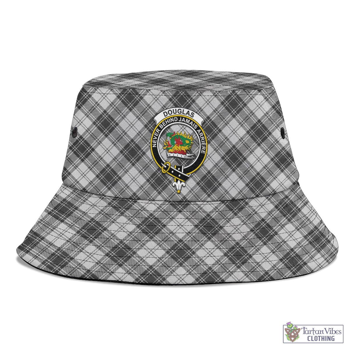 Tartan Vibes Clothing Douglas Grey Modern Tartan Bucket Hat with Family Crest