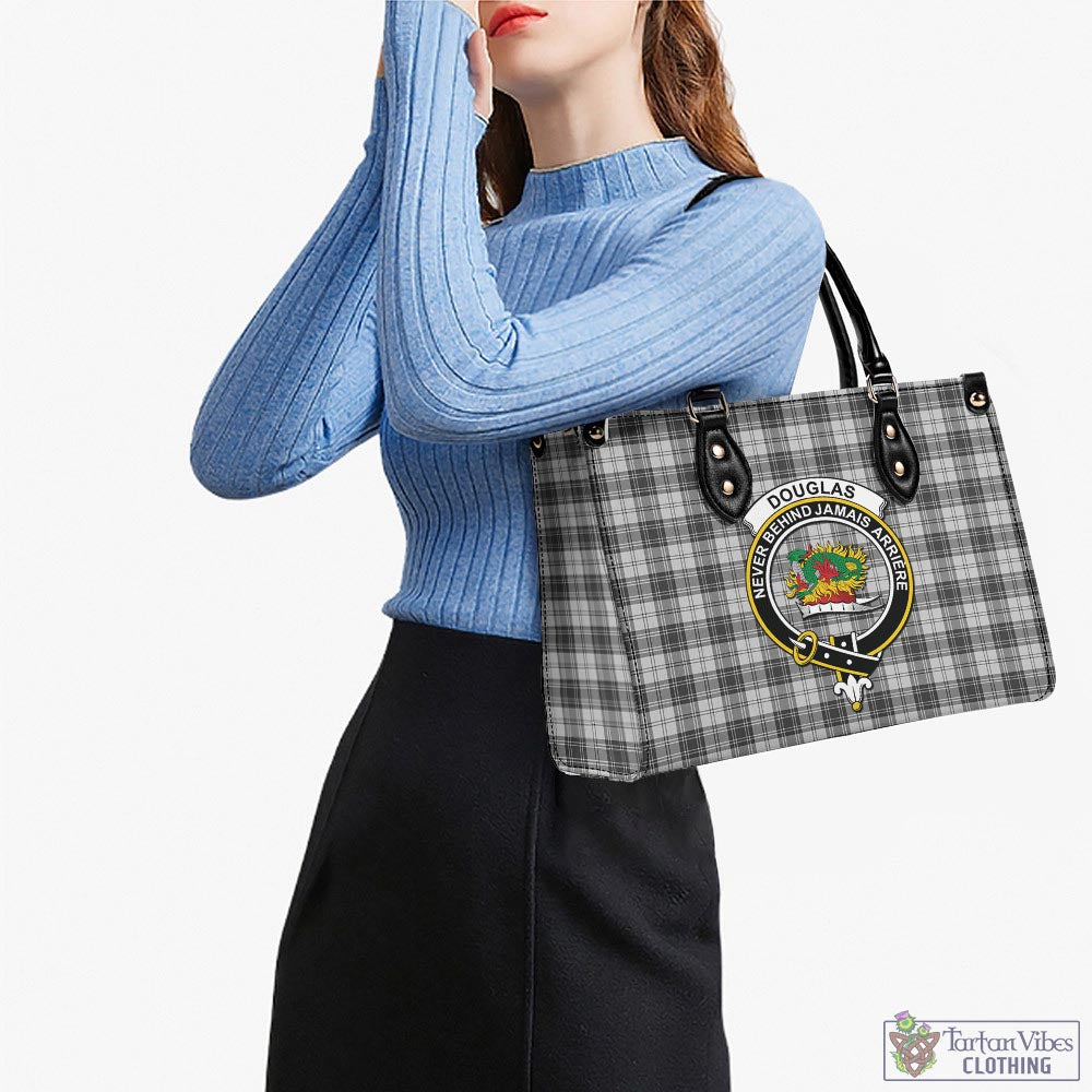 Tartan Vibes Clothing Douglas Grey Modern Tartan Luxury Leather Handbags with Family Crest