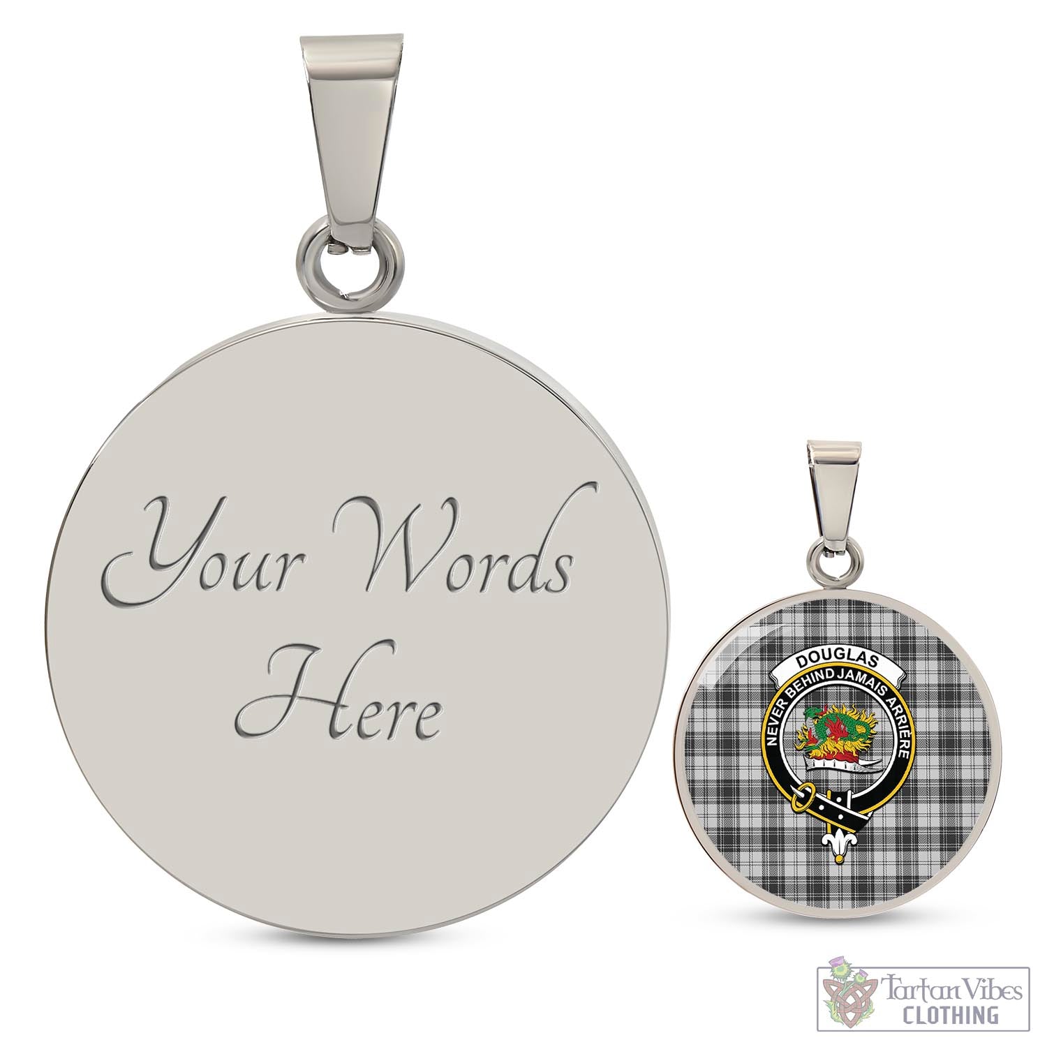 Tartan Vibes Clothing Douglas Grey Modern Tartan Circle Necklace with Family Crest