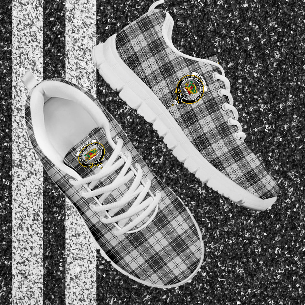 Douglas Grey Modern Tartan Sneakers with Family Crest - Tartan Vibes Clothing