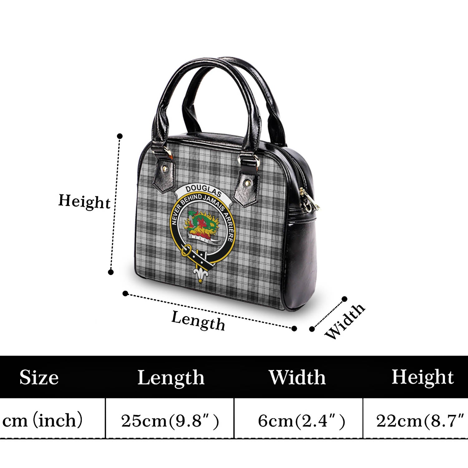 Douglas Grey Modern Tartan Shoulder Handbags with Family Crest - Tartanvibesclothing