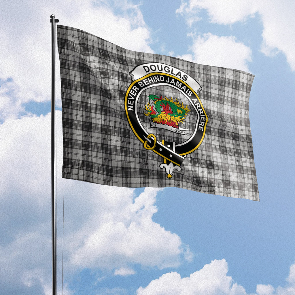 Douglas Grey Modern Tartan Flag with Family Crest House Flag (Horizontal) - Tartan Vibes Clothing