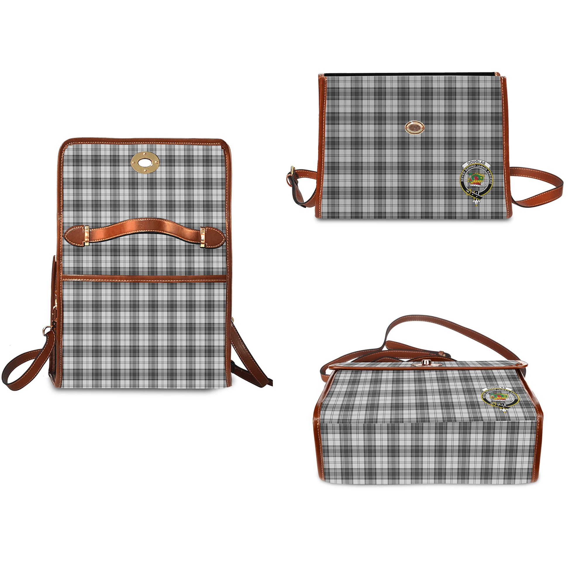 douglas-grey-modern-tartan-leather-strap-waterproof-canvas-bag-with-family-crest