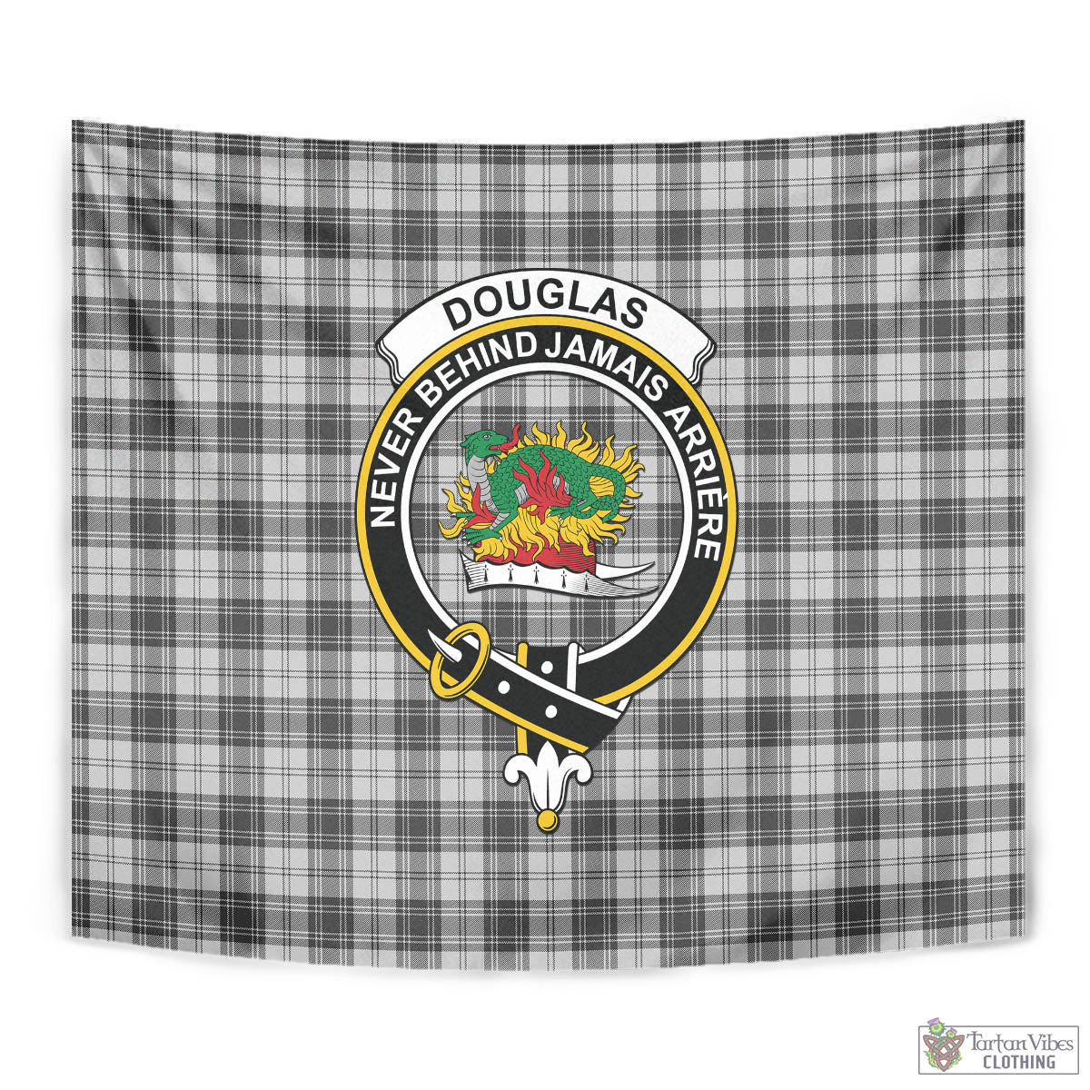 Tartan Vibes Clothing Douglas Grey Modern Tartan Tapestry Wall Hanging and Home Decor for Room with Family Crest