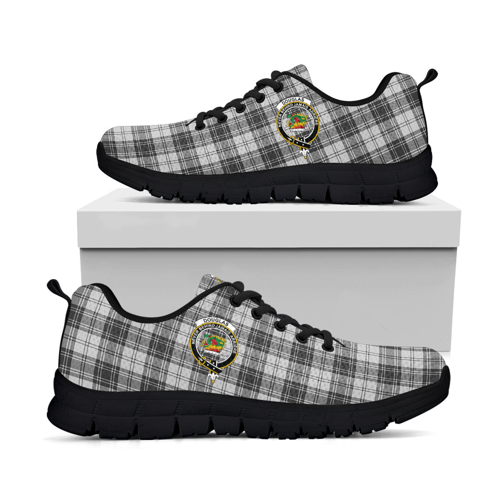 Douglas Grey Modern Tartan Sneakers with Family Crest - Tartan Vibes Clothing