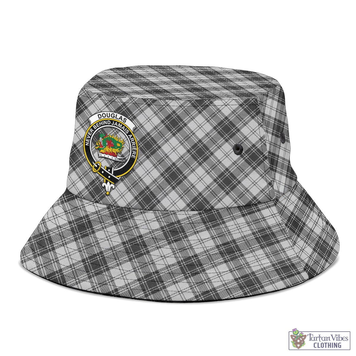 Tartan Vibes Clothing Douglas Grey Modern Tartan Bucket Hat with Family Crest