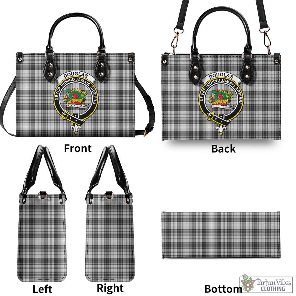 Tartan Vibes Clothing Douglas Grey Modern Tartan Luxury Leather Handbags with Family Crest