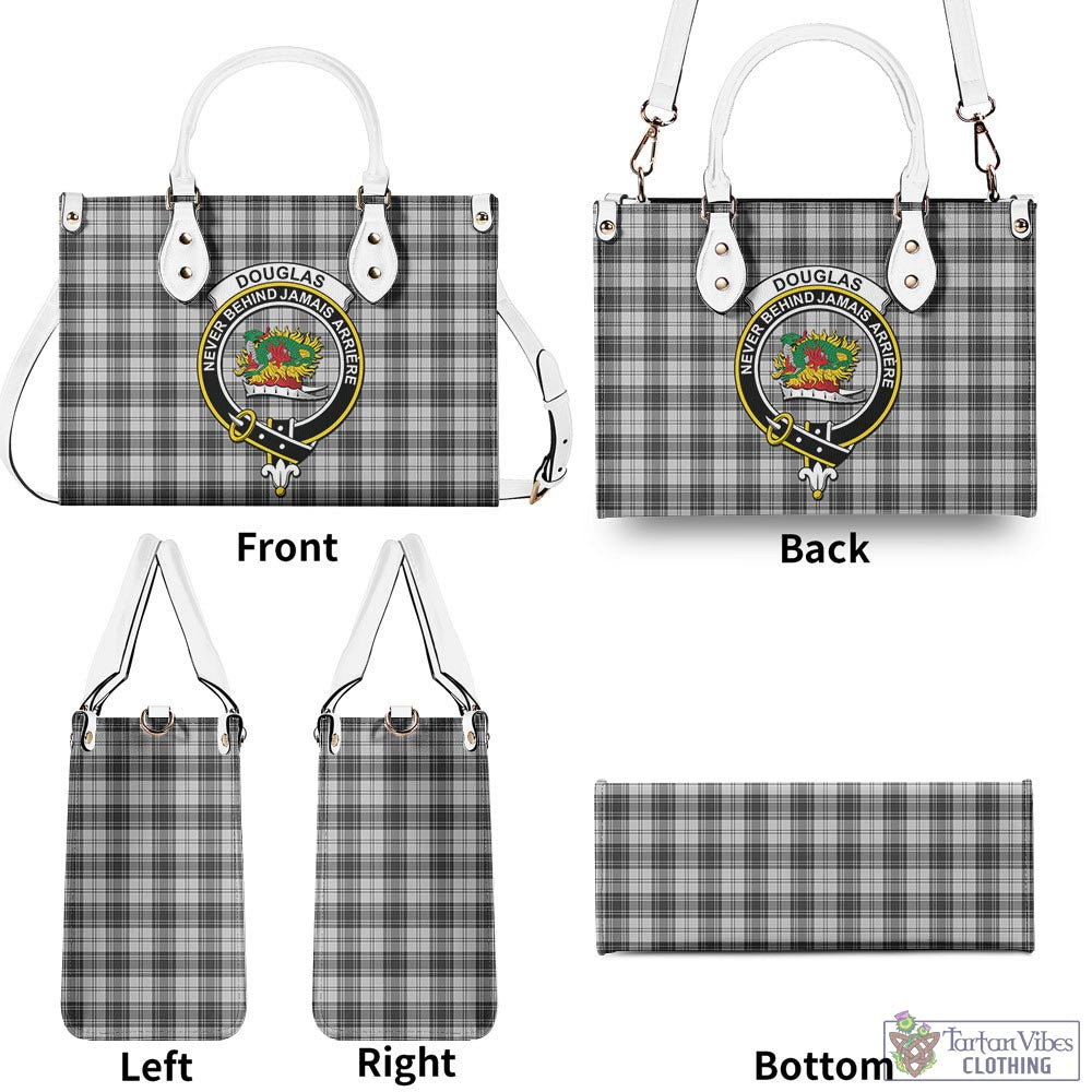 Tartan Vibes Clothing Douglas Grey Modern Tartan Luxury Leather Handbags with Family Crest