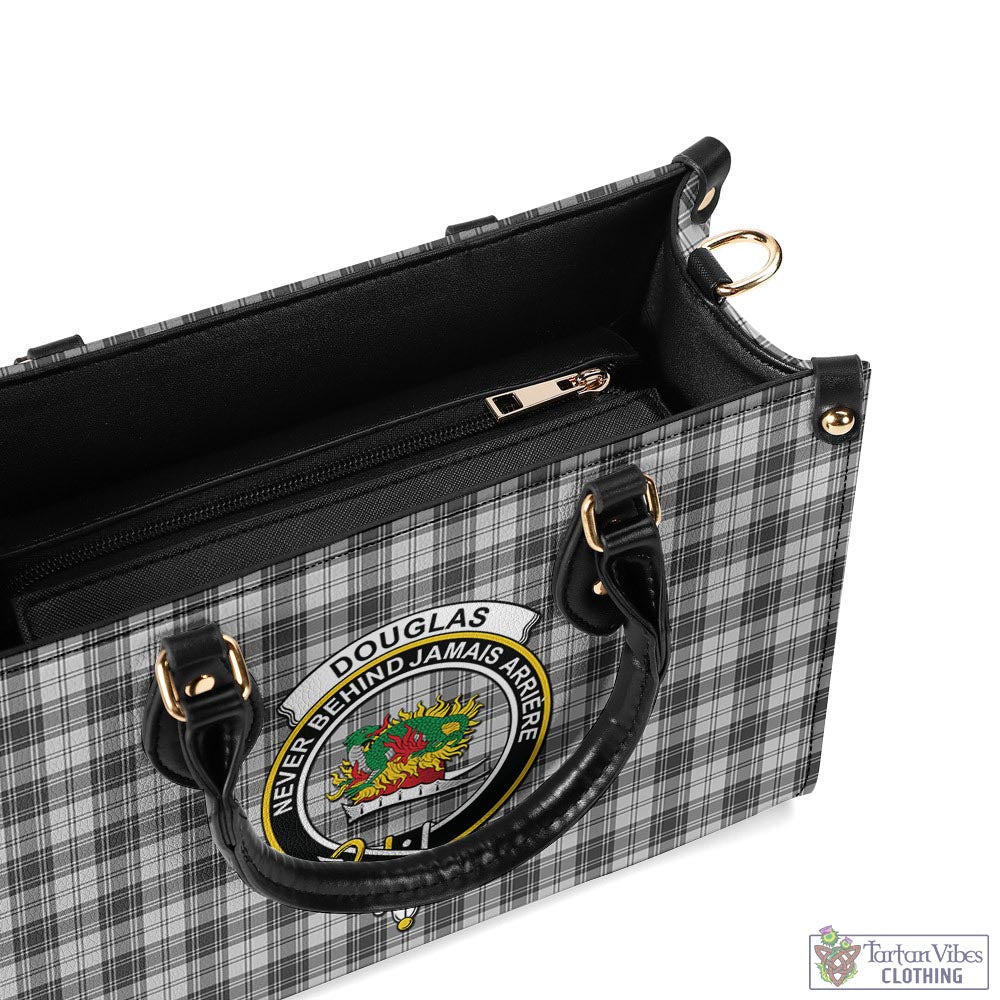 Tartan Vibes Clothing Douglas Grey Modern Tartan Luxury Leather Handbags with Family Crest