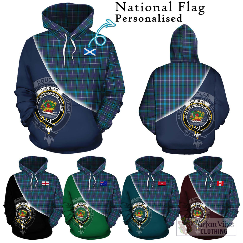 Douglas Modern Tartan Hoodie with Personalised National Flag and Family Crest Half Style Zip Hoodie - Tartanvibesclothing Shop