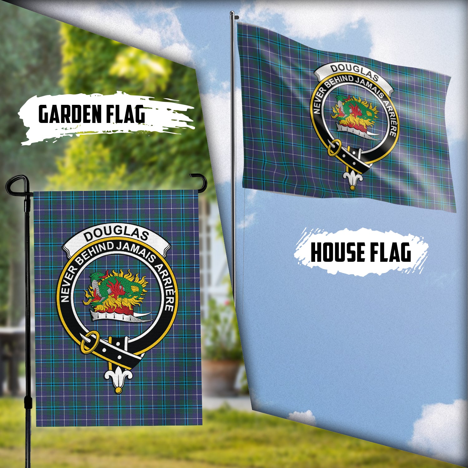 Douglas Modern Tartan Flag with Family Crest Garden Flag (Vertical) - Tartan Vibes Clothing