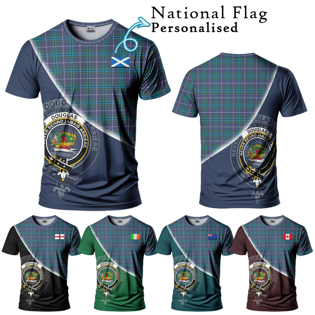 Douglas Modern Tartan T-Shirt with Personalised National Flag and Family Crest Half Style Kid's Shirt - Tartanvibesclothing Shop