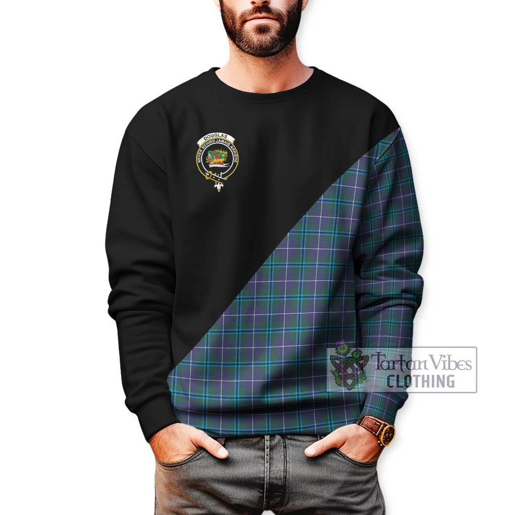 Douglas Modern Tartan Sweatshirt with Family Crest and Military Logo Style Unisex - Tartanvibesclothing Shop