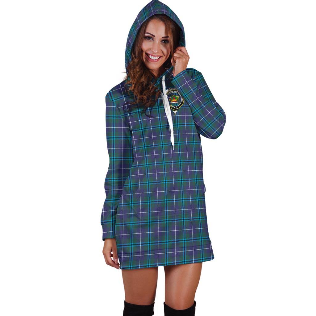 Douglas Modern Tartan Hoodie Dress with Family Crest - Tartan Vibes Clothing