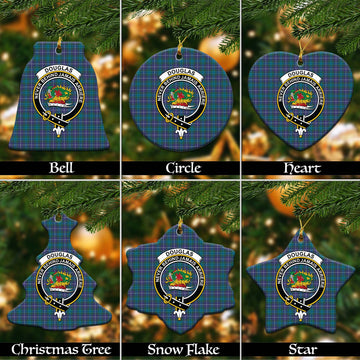 Douglas Modern Tartan Christmas Ceramic Ornaments with Family Crest