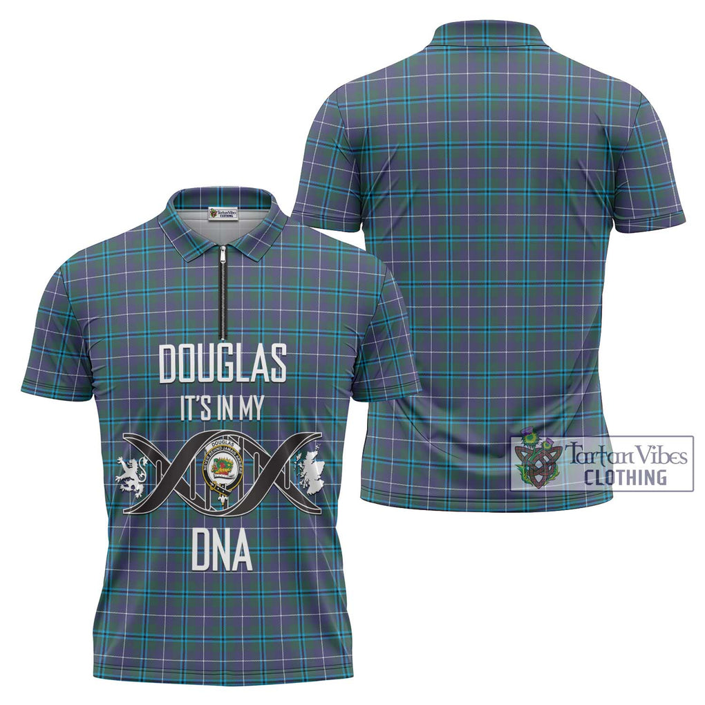 Douglas Modern Tartan Zipper Polo Shirt with Family Crest DNA In Me Style Unisex - Tartanvibesclothing Shop