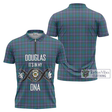 Douglas Modern Tartan Zipper Polo Shirt with Family Crest DNA In Me Style