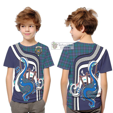 Douglas Modern Tartan Kid T-Shirt with Epic Bagpipe Style