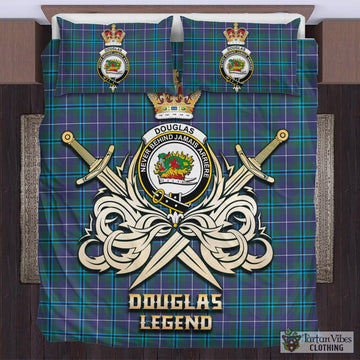 Douglas Modern Tartan Bedding Set with Clan Crest and the Golden Sword of Courageous Legacy