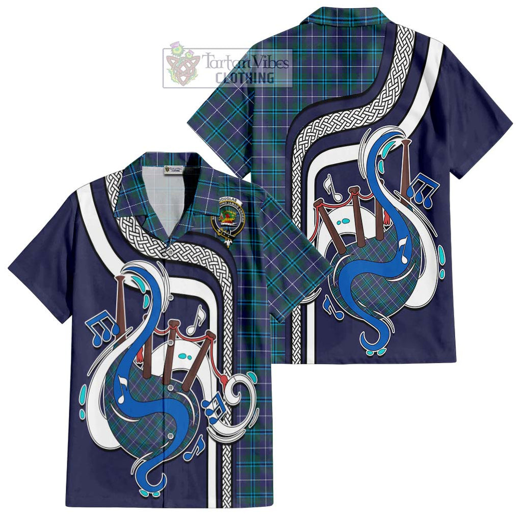 Douglas Modern Tartan Short Sleeve Button Shirt with Epic Bagpipe Style Kid - Tartanvibesclothing Shop