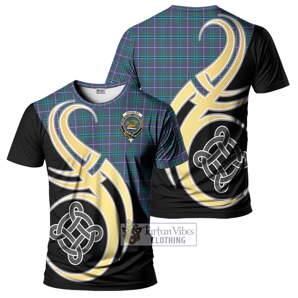 Tartan Vibes Clothing Douglas Modern Tartan T-Shirt with Family Crest and Celtic Symbol Style