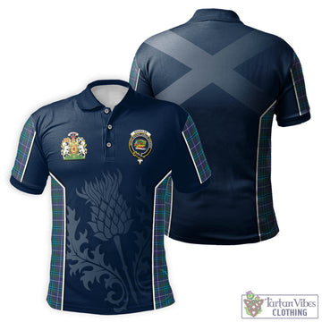 Douglas Modern Tartan Men's Polo Shirt with Family Crest and Scottish Thistle Vibes Sport Style